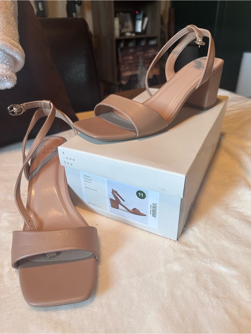 a new day matte tan Square-Toe Block Heel Sandals